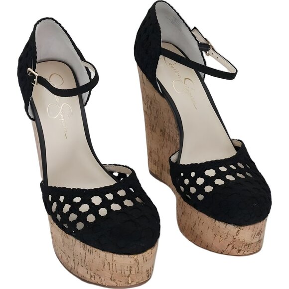 Jessica Simpson Marshela Ankle-Strap Wedge Platform Heels Black US 9M - Picture 1 of 6